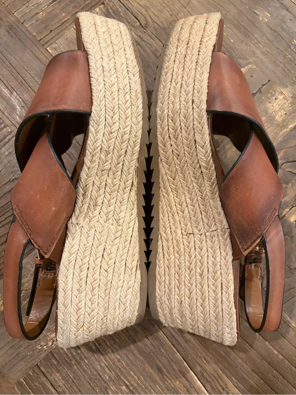 Naturalizer Brown Leather Crisscross Espadrille Wedge Sandals - Size 8.5